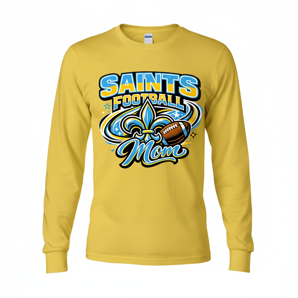 Saints Football Mom Long Sleeve - Yellow
