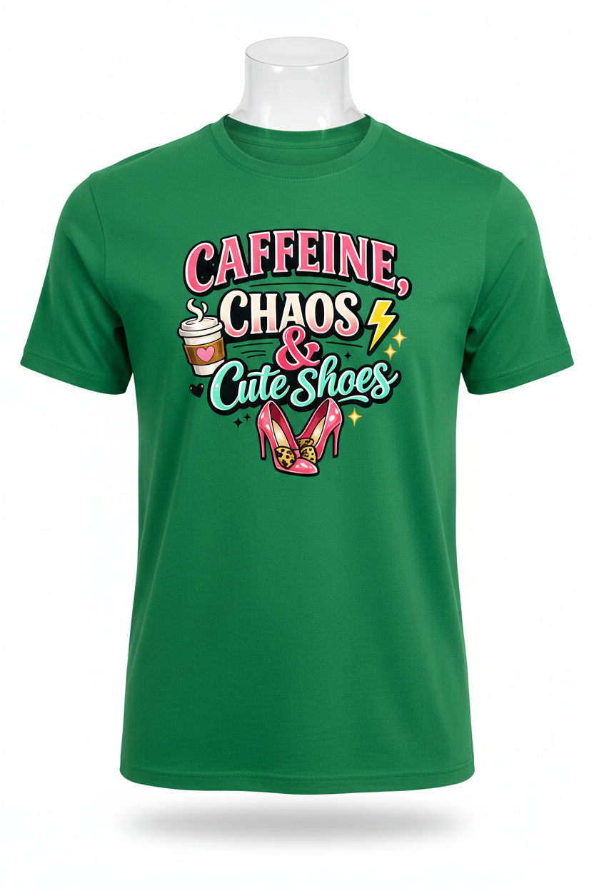 Green - Caffeine Chaos & Cute Shoes T-Shirt