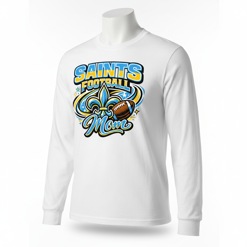 Saints Football Mom Long Sleeve - White