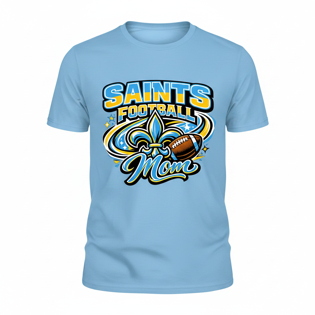 Saints Football Mom T-Shirt - Light Blue