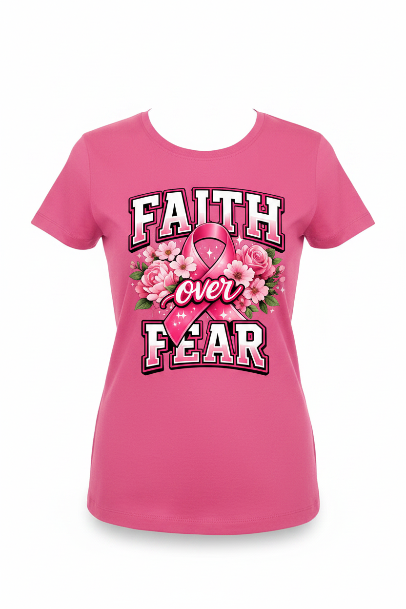 Pink - Faith Over Fear Breast Cancer Awareness T-Shirt