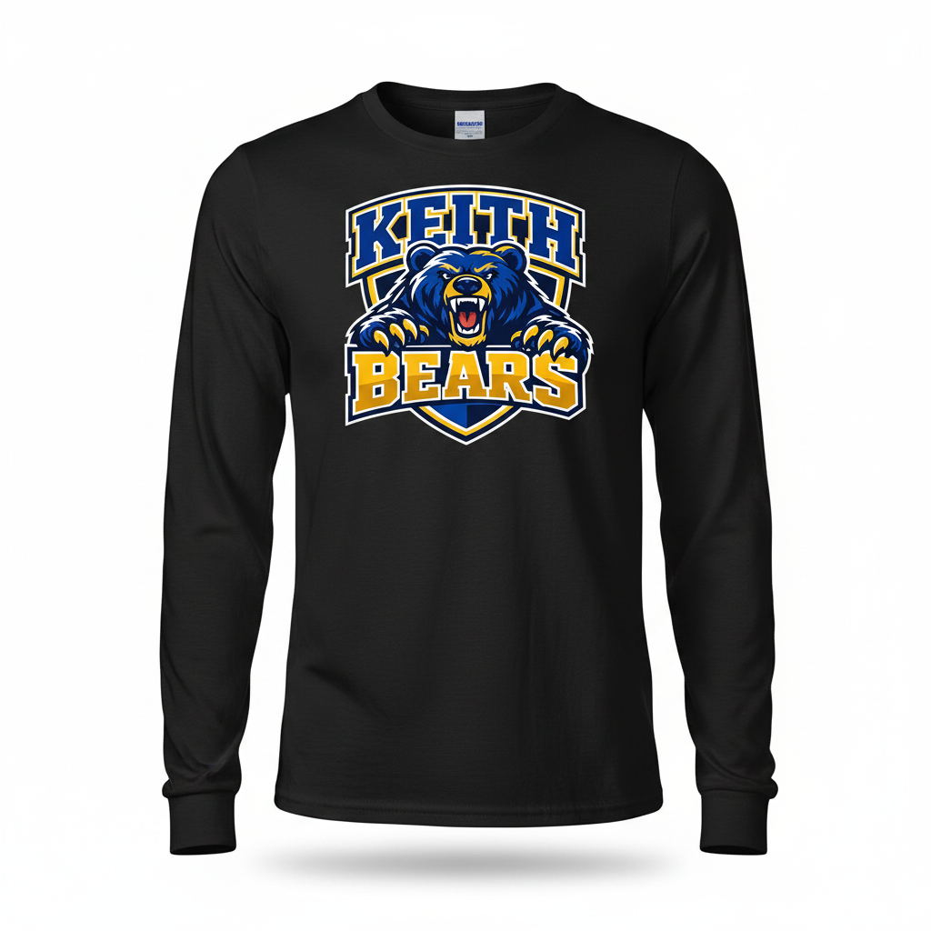 Keith Bears Custom Print Long Sleeve T-Shirt - Black