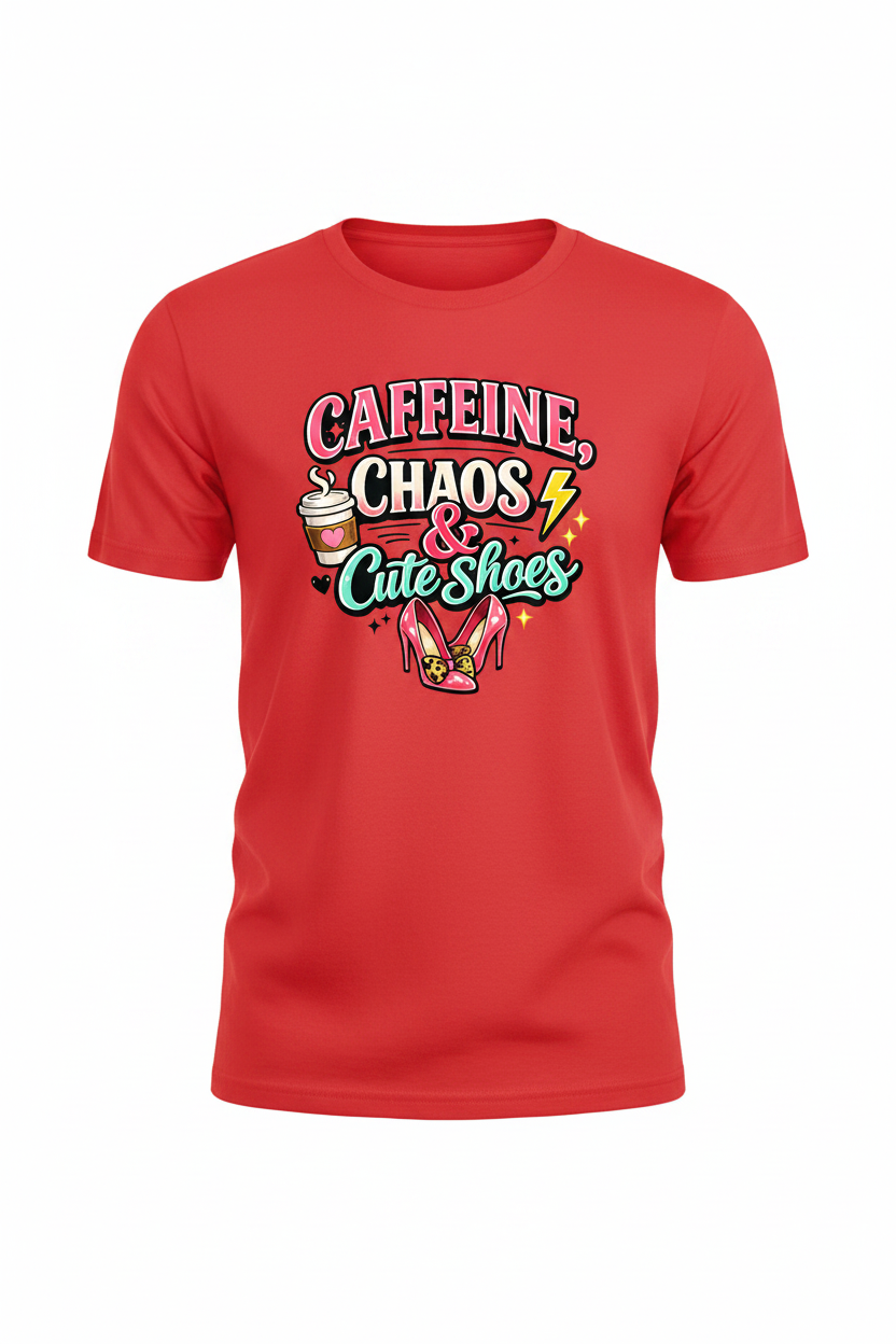 Red - Caffeine Chaos & Cute Shoes T-Shirt