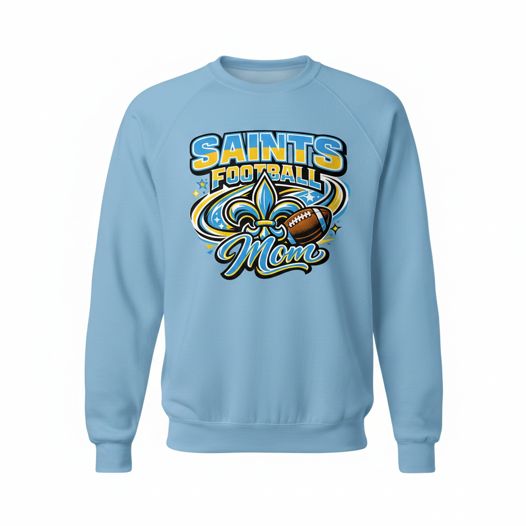 Saints Football Mom Crewneck - Light Blue