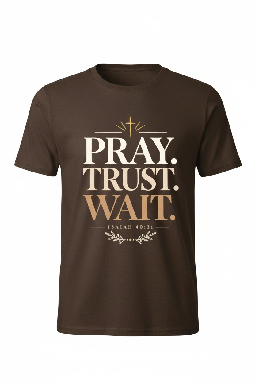 Pray. Trust. Wait. T-Shirt - Brown