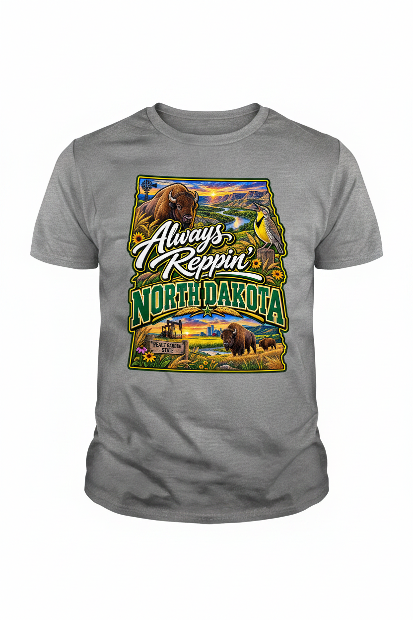 Always Reppin North Dakota T-Shirt - Grey