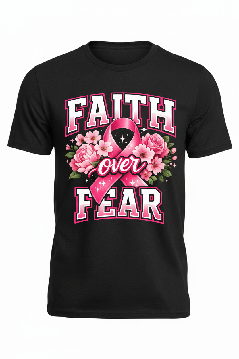 Black - Faith Over Fear Breast Cancer Awareness T-Shirt