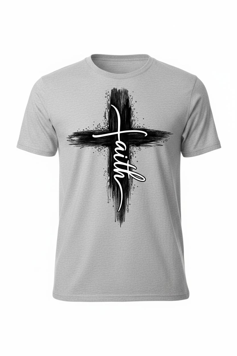 Faith Cross T-Shirt - Grey