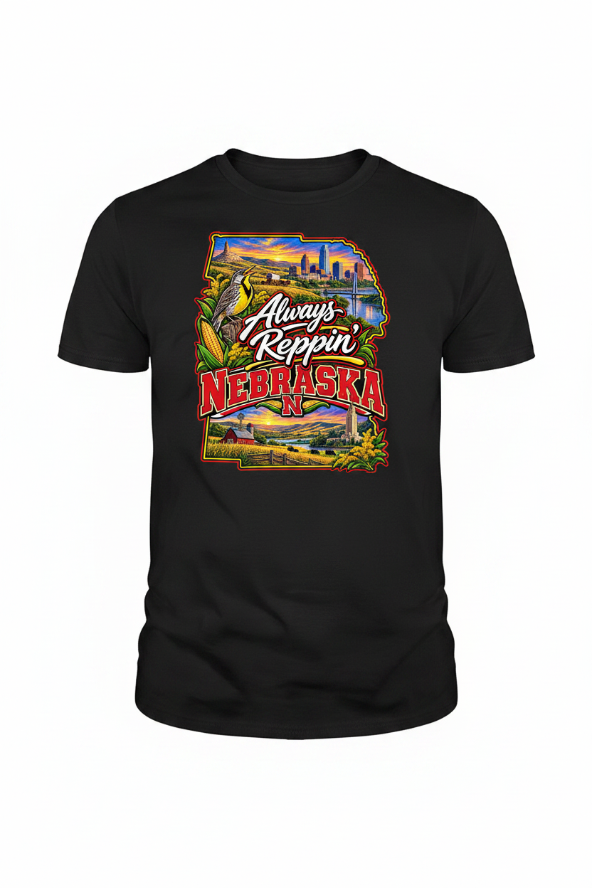 Always Reppin Nebraska T-Shirt - Black