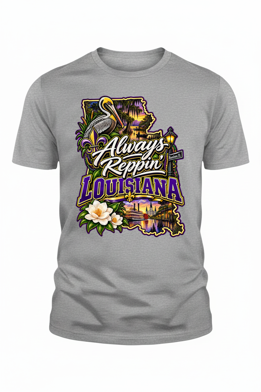 Always Reppin Louisiana T-Shirt - Grey