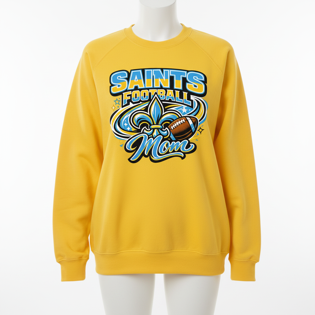 Saints Football Mom Crewneck - Yellow