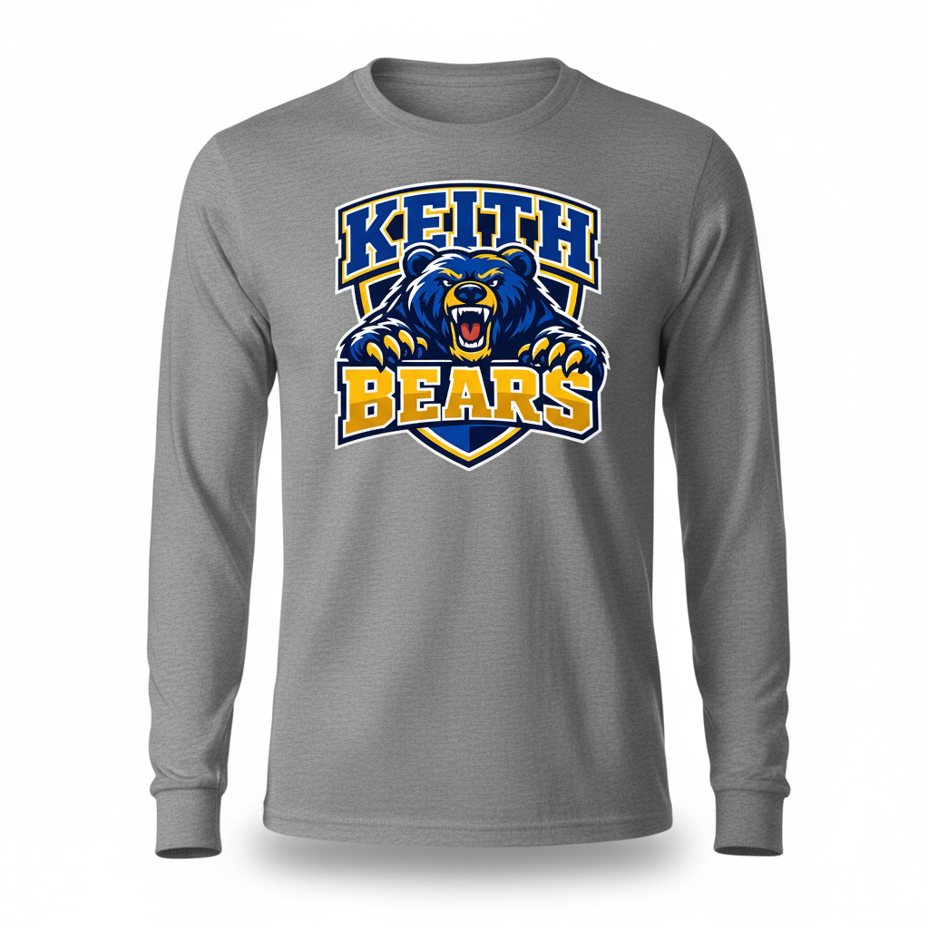 Keith Bears Custom Print Long Sleeve T-Shirt - Gray