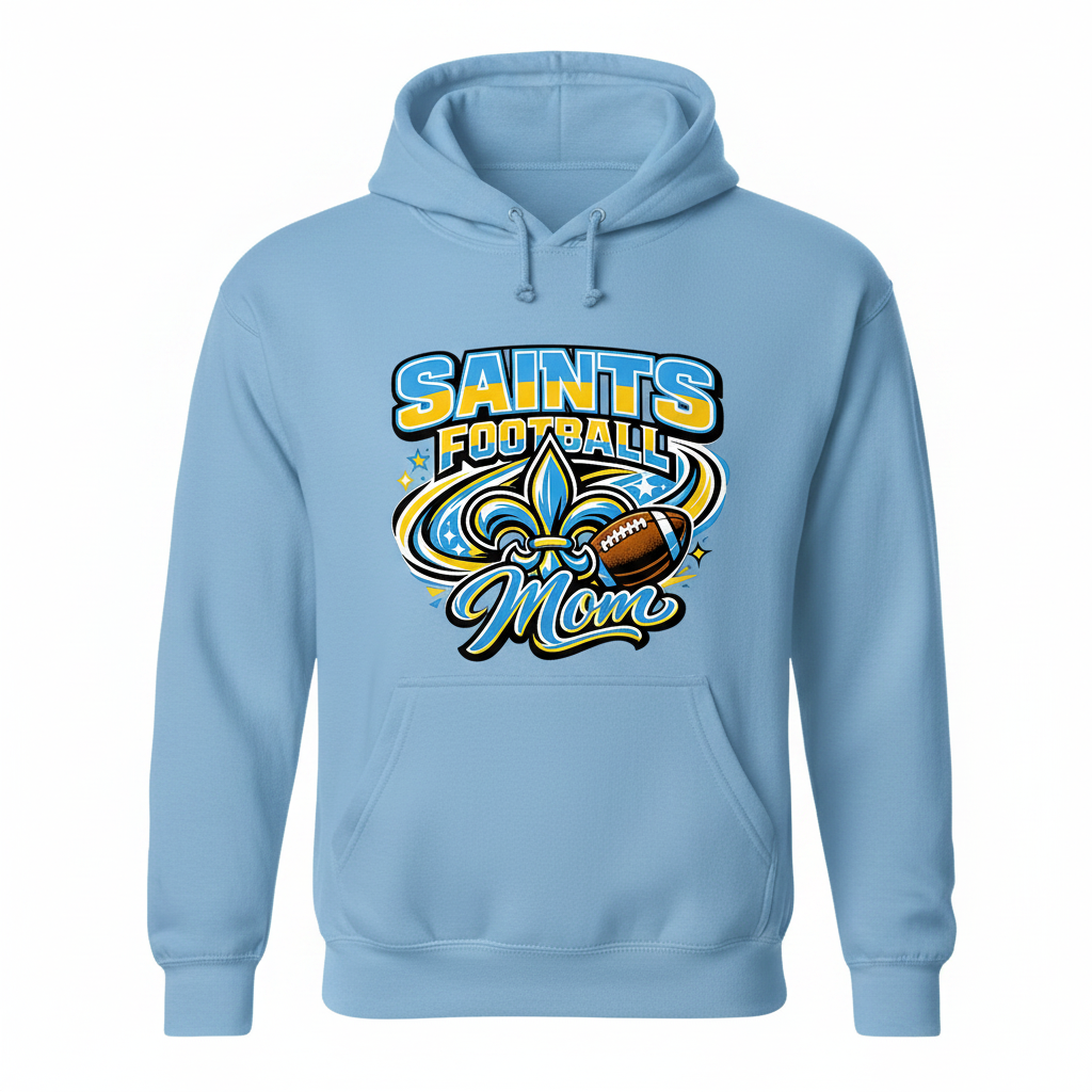 Saints Football Mom Hoodie - Light Blue