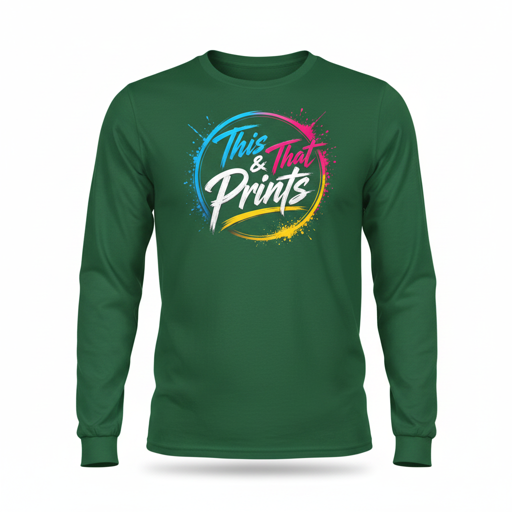 Custom Print Long Sleeve T-Shirt in Green with This & That Prints logo