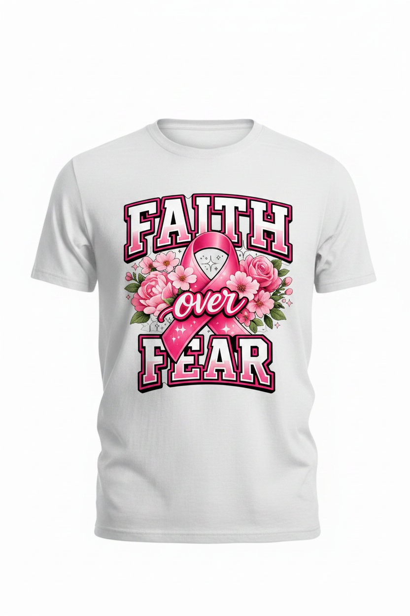 White - Faith Over Fear Breast Cancer Awareness T-Shirt