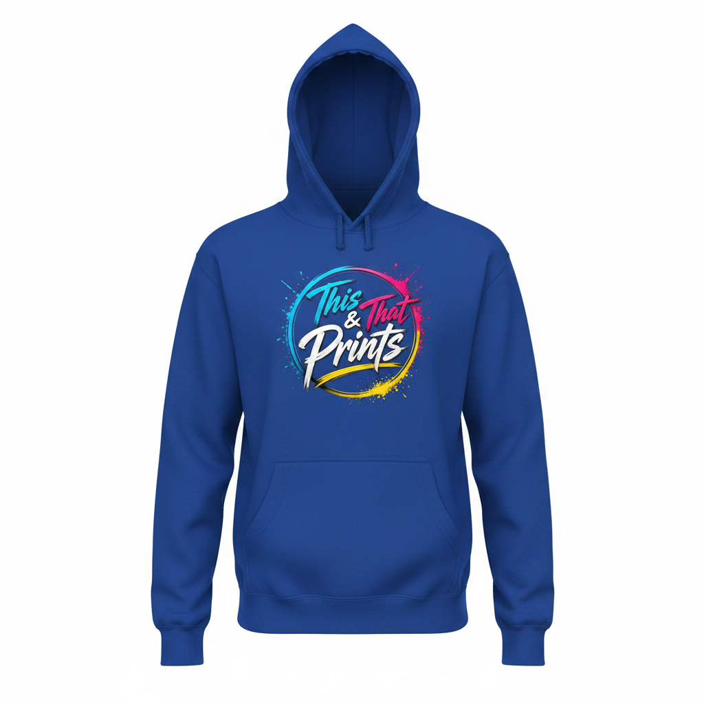 Custom Print Hoodie in Royal Blue with This & That Prints logo