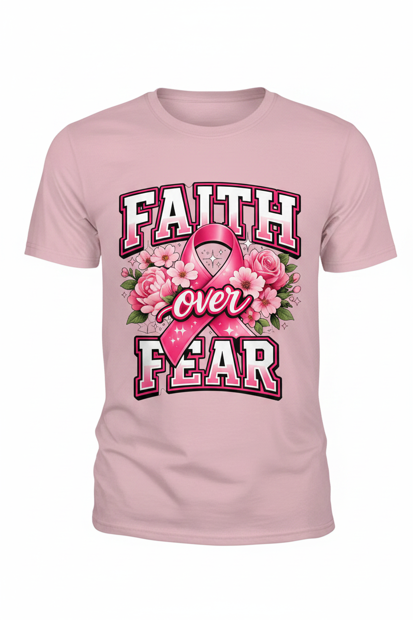 Light Pink - Faith Over Fear Breast Cancer Awareness T-Shirt