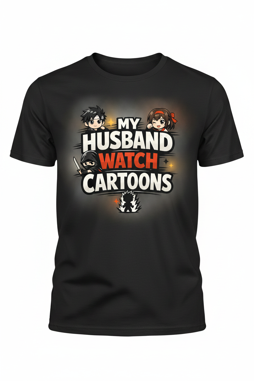 Black Front - My Husband Watch Cartoons T-Shirt