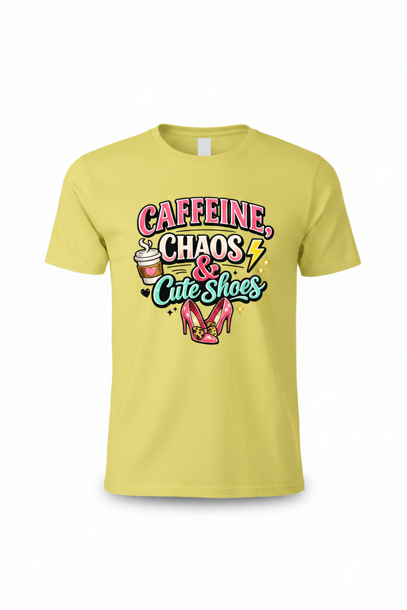 Yellow - Caffeine Chaos & Cute Shoes T-Shirt