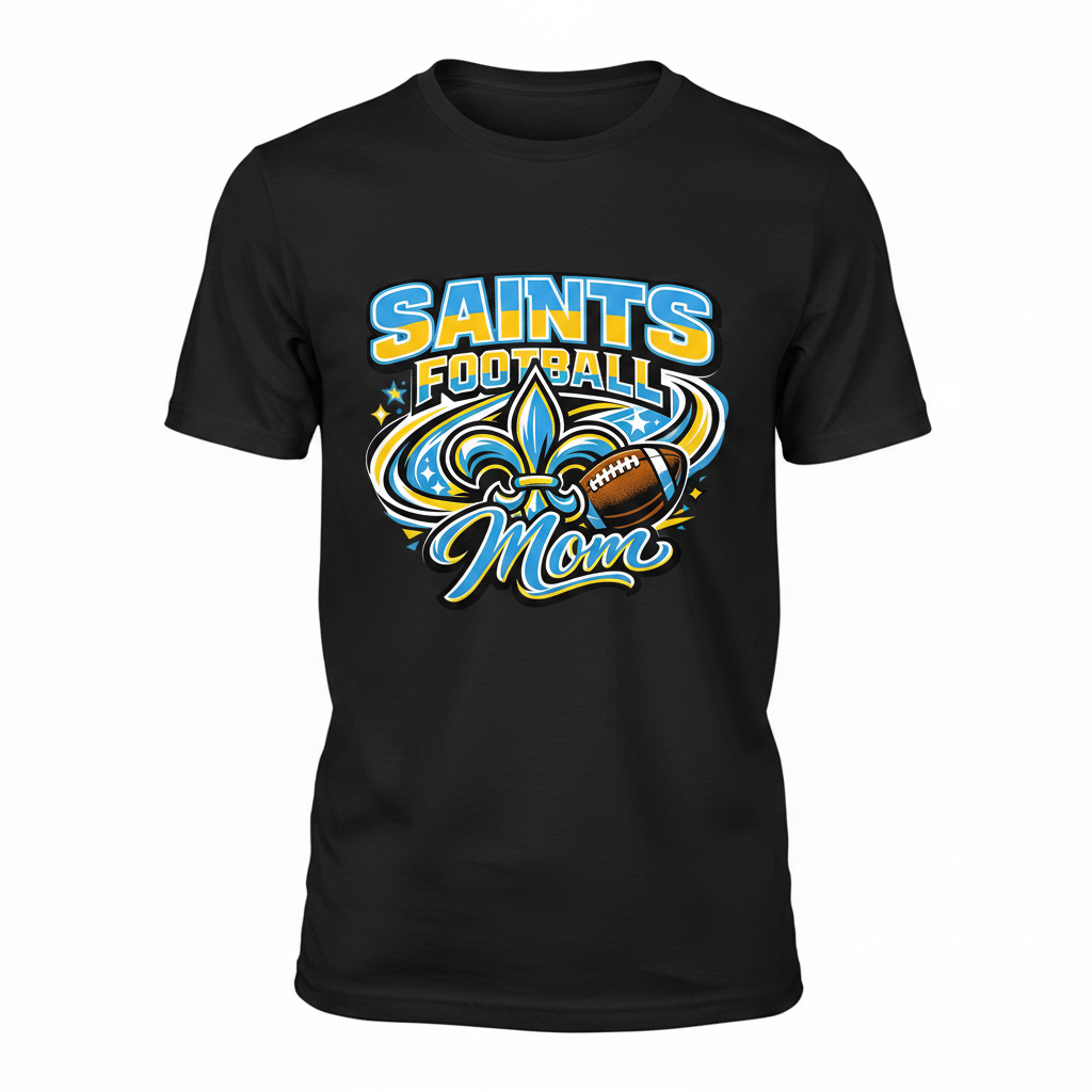 Saints Football Mom T-Shirt - Black