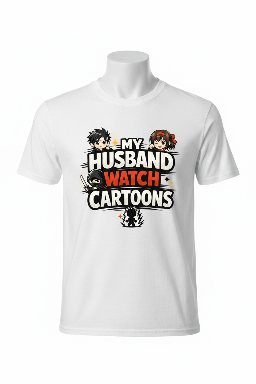 White Front - My Husband Watch Cartoons T-Shirt