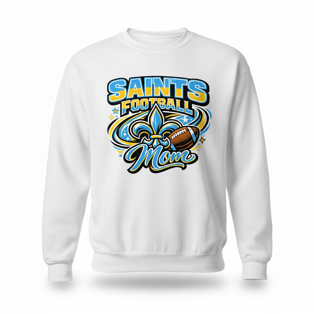 Saints Football Mom Crewneck - White