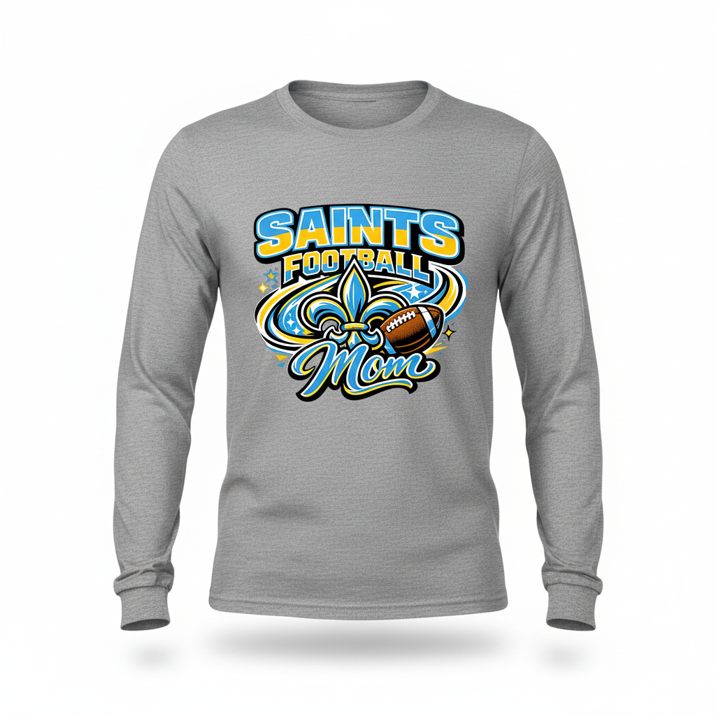 Saints Football Mom Long Sleeve - Gray