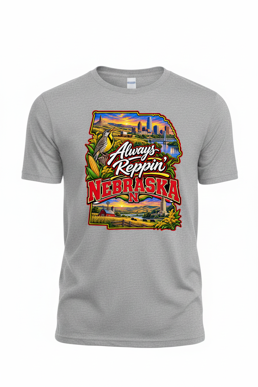 Always Reppin Nebraska T-Shirt - Grey