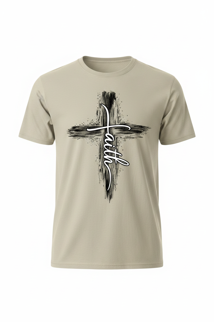 Faith Cross T-Shirt - Tan