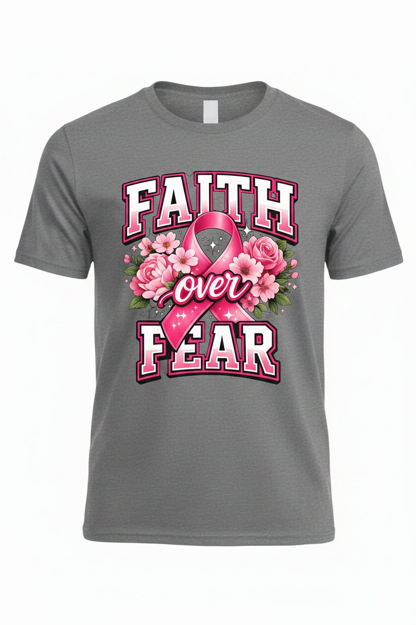 Gray - Faith Over Fear Breast Cancer Awareness T-Shirt