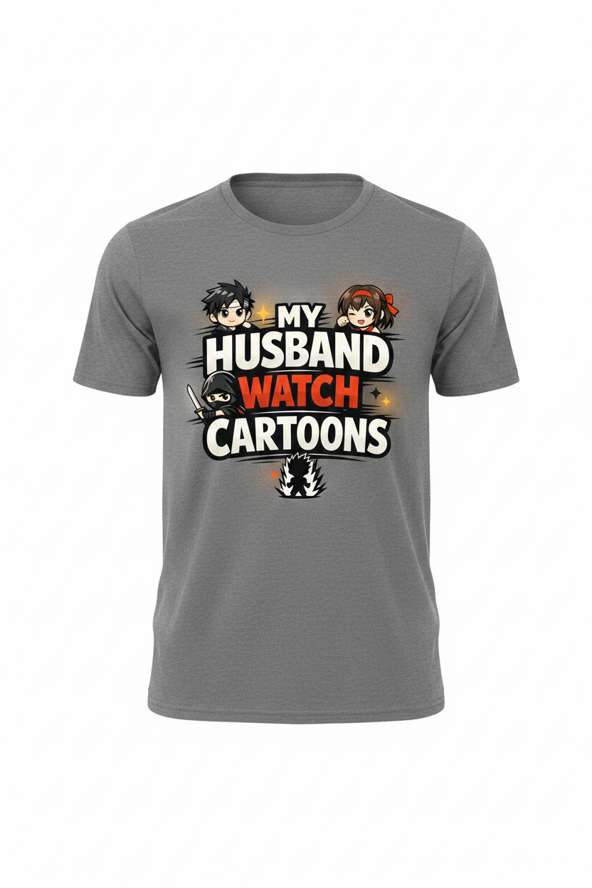 Gray Front - My Husband Watch Cartoons T-Shirt