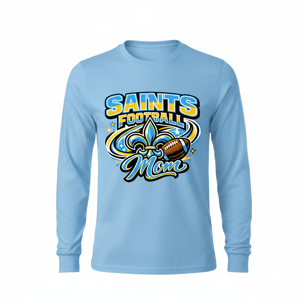 Saints Football Mom Long Sleeve - Light Blue