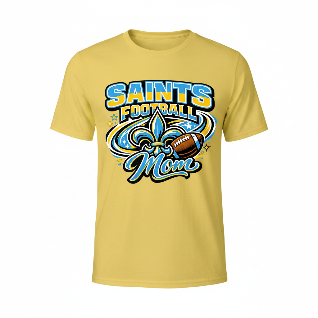 Saints Football Mom T-Shirt - Yellow