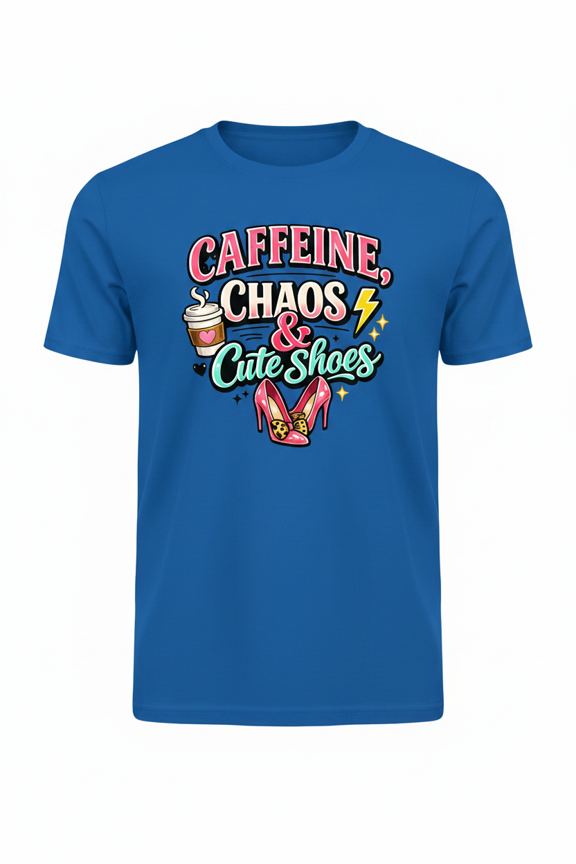 Blue - Caffeine Chaos & Cute Shoes T-Shirt